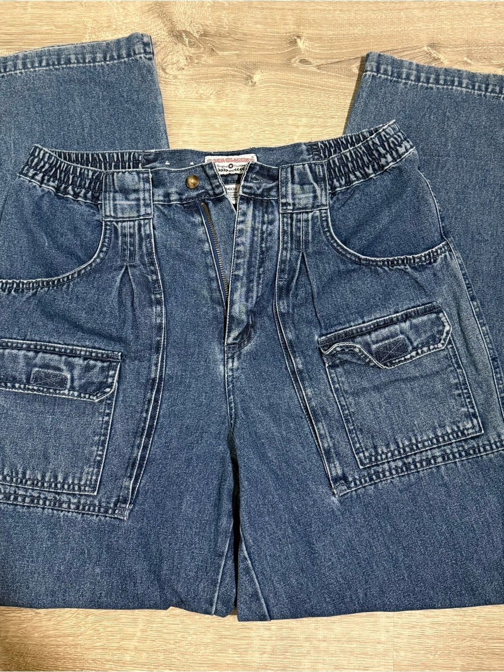 1990s Men's Relaxed Cargo Jeans with Elastic Waist